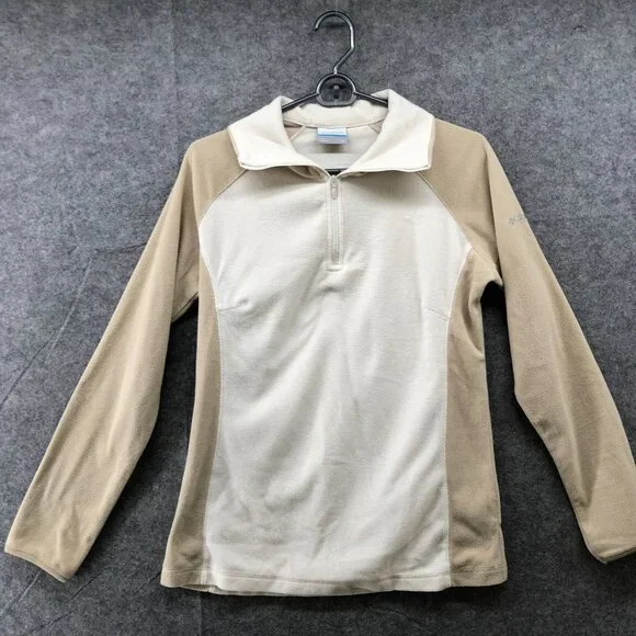 Columbia Lightweight 1/4 Zip Fleece Pullover Womens M Beige Tan Sweater - Picture 1 of 9